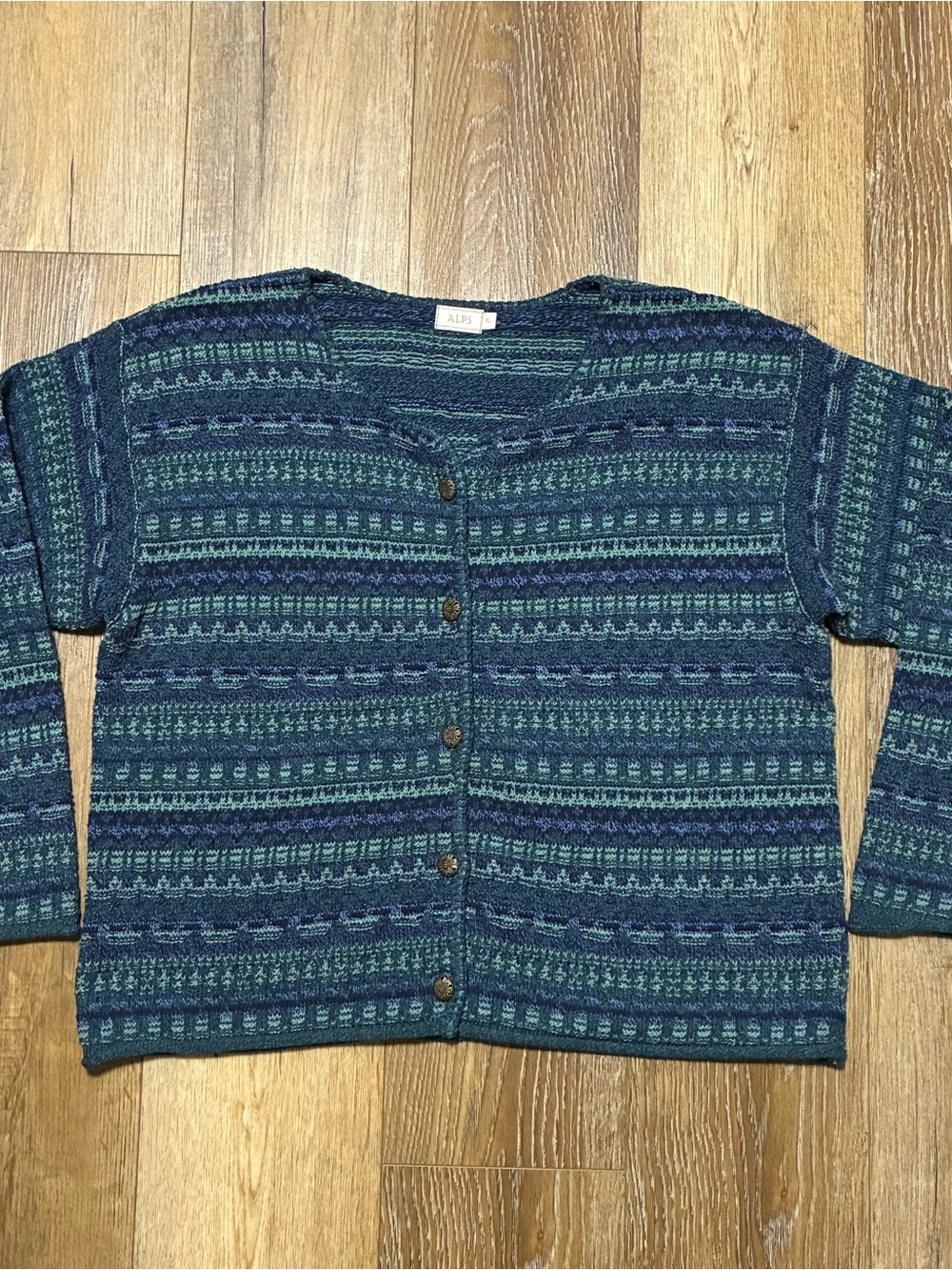 Vintage 90s Alps Chunky Knit Cardigan Sweater Women’s XL USA Retro Cabin Boho